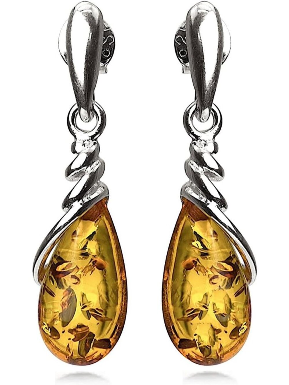 Elegant Amber Sterling Silver Dangle Drop Earrings - Chic Jewelry Accessory